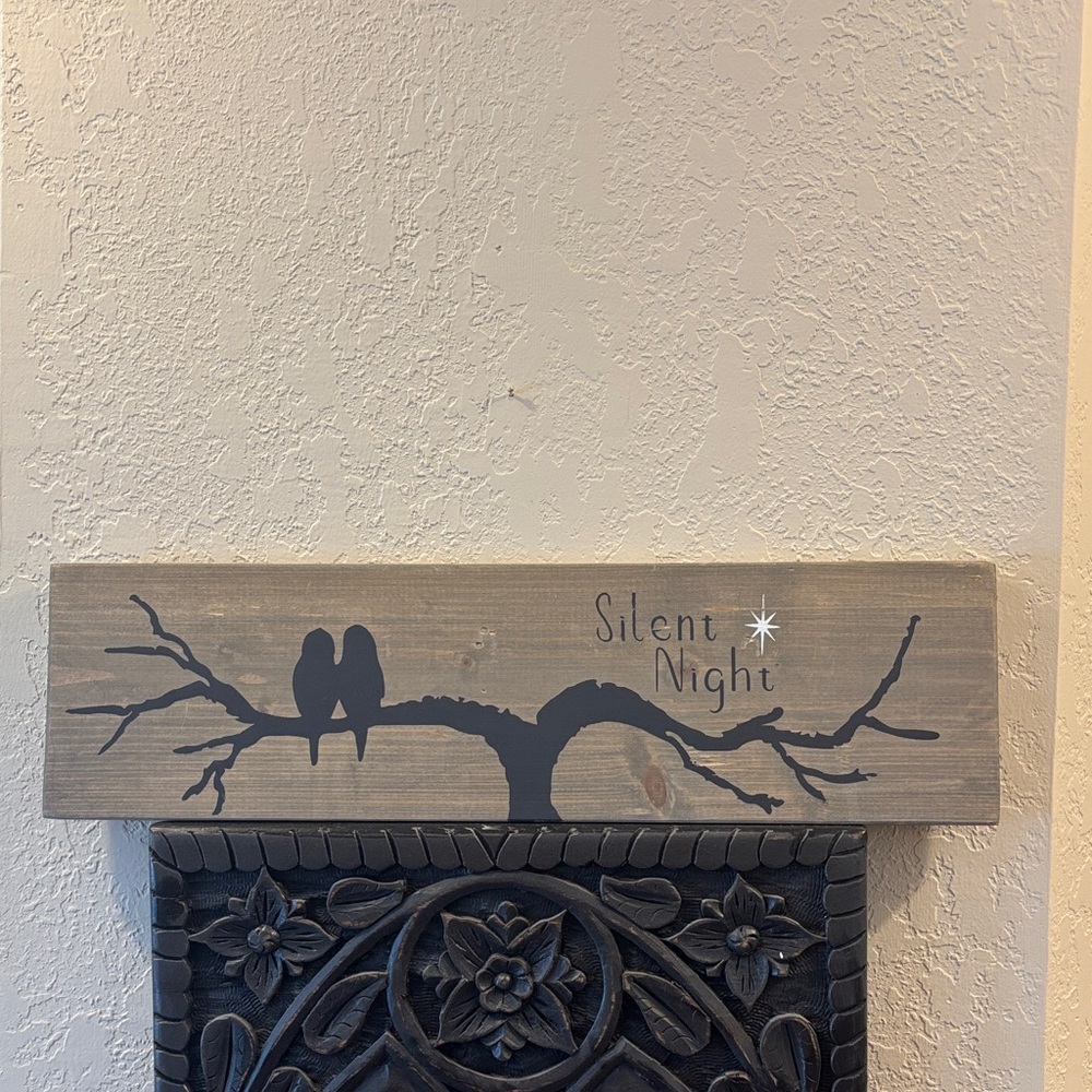 Silent Night Rustic Wall Art with Black and Brown Design on Wood